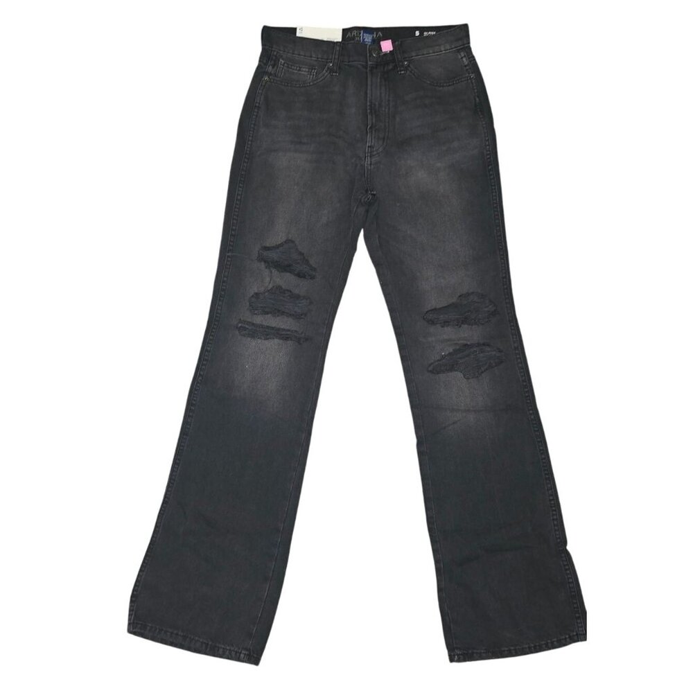Arizona Womens Hi-Rise Bootcut Distressed Black Jeans Size 5 EcoVero Denim